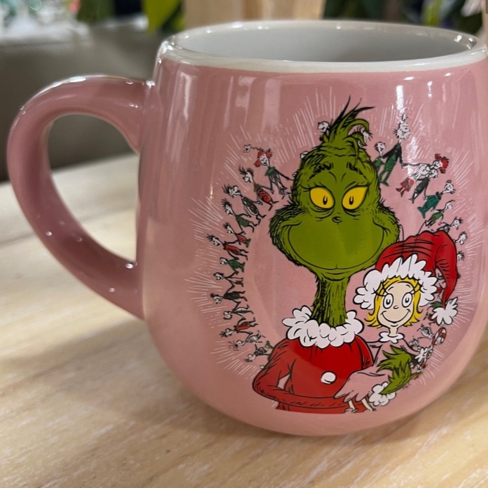 Pink Grinch Christmas Egg Shaped Ceramic Coffee Mug Cindy Lou Who NEW